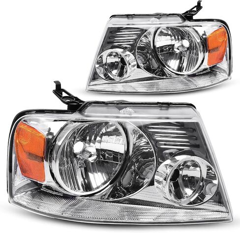 مجموعة مصابيح أمامية DWVO متوافقة مع 2004 2005 2006 2007 2008 Ford F150 بيك اب الركاب والسائق جانب الكروم الإسكان عاكس العنبر in Saudi Arabia