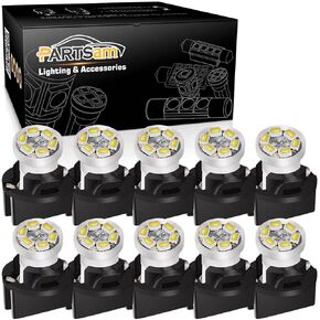 Partsam T10 194 168 LED Dash Instrument Light Bulbs Blue with Twist Lock Socket, Super Bright T10 Instrument Panel Gauge Cluster Dashboard Lights Bulbs 12V 6-2835-SMD LED Chipset, 10Pcs/Set