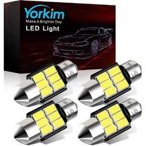 Yorkim 31mm Festoon LED Bulbs White Super Bright LED Interior Car Lights Error Free CANBUS 6-SMD 5730 Chipsets, DE3175 LED Bulb, DE3022 LED, 3175 LED Bulbs - Pack of 2