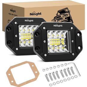 Nilight 2PCS 42W فلوش جبل LED ضوء القرون ترقية بقعة الفيضانات التحرير والسرد شعاع القيادة ضوء LED ضوء العمل ضوء احتياطي عكس الضوء شواء جبل ضوء للطرق الوعرة 4x4 شاحنة سيارات الدفع الرباعي جيب، 2 سنة الضمان in Kuwait