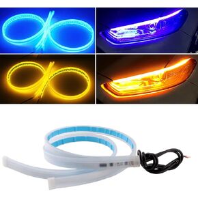 EverBright DRL Led Strip Lights for Cars SUV Motorcycle Daytime Running Lights Turn Signal Bulb Sequential Switchback Led Strip Amber/Yellow & Blue (2Pcs 60CM/24 Inch) in Saudi Arabia