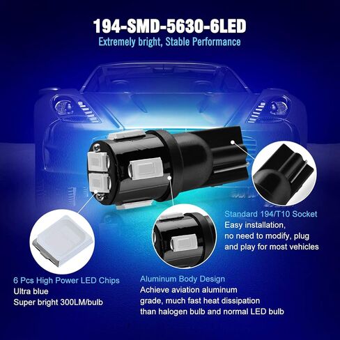 BRISHINE 194 مصباح LED 6000K زينون أبيض للغاية 5630 شريحة T10 168 2825 175 W5W مصابيح LED بديلة للسيارة الداخلية لخريطة القبة وأضواء لوحة الترخيص (حزمة من 10) in Kuwait