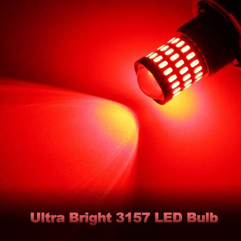 يوركيم مصباح LED 3157 احمر فائق السطوع 3156 LED لمصابيح الفرامل الخلفية للسيارة مع جهاز عرض - 3056 3156 3057K 4157K 3047K 3157LL 3457 3057 4057 4157 T25، عبوة من 4 قطع in Kuwait