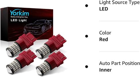 يوركيم مصباح LED 3157 احمر فائق السطوع 3156 LED لمصابيح الفرامل الخلفية للسيارة مع جهاز عرض - 3056 3156 3057K 4157K 3047K 3157LL 3457 3057 4057 4157 T25، عبوة من 4 قطع in Kuwait