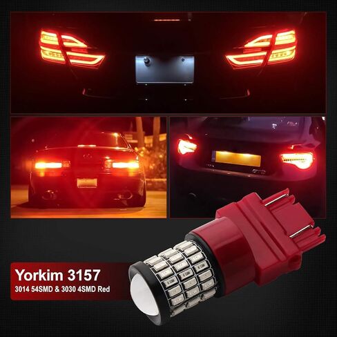 يوركيم مصباح LED 3157 احمر فائق السطوع 3156 LED لمصابيح الفرامل الخلفية للسيارة مع جهاز عرض - 3056 3156 3057K 4157K 3047K 3157LL 3457 3057 4057 4157 T25، عبوة من 4 قطع in Kuwait