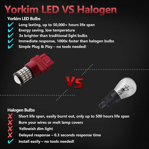 يوركيم مصباح LED 3157 احمر فائق السطوع 3156 LED لمصابيح الفرامل الخلفية للسيارة مع جهاز عرض - 3056 3156 3057K 4157K 3047K 3157LL 3457 3057 4057 4157 T25، عبوة من 4 قطع in Kuwait