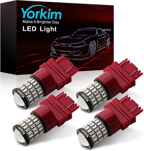 يوركيم مصباح LED 3157 احمر فائق السطوع 3156 LED لمصابيح الفرامل الخلفية للسيارة مع جهاز عرض - 3056 3156 3057K 4157K 3047K 3157LL 3457 3057 4057 4157 T25، عبوة من 4 قطع in Kuwait