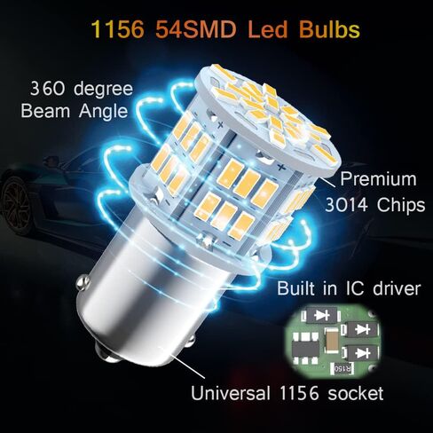 Melphan-Auto 1156 لمبة الضوء العكسي، Led 1141 1003 7506 BA15S لمبات، 12V-24V 54-SMD تستخدم للأضواء العكسية لشاحنة السيارة، أضواء وقوف السيارات الخلفية، مصباح داخلي RV لمقطورة التخييم، 4 قطع بيضاء in Kuwait