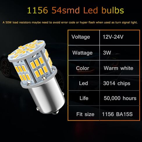Melphan-Auto 1156 لمبة الضوء العكسي، Led 1141 1003 7506 BA15S لمبات، 12V-24V 54-SMD تستخدم للأضواء العكسية لشاحنة السيارة، أضواء وقوف السيارات الخلفية، مصباح داخلي RV لمقطورة التخييم، 4 قطع بيضاء in Kuwait