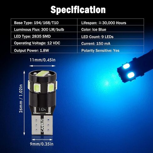 BRISHINE 300LM مشرق للغاية Canbus خالية من الأخطاء 194 168 2825 192 W5W T10 LED لمبات العنبر الأصفر 9-SMD 2835 شرائح LED للعلامة الجانبية بدوره إشارة الوامض خريطة أضواء وقوف السيارات الباب (حزمة من 4) in Kuwait