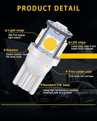 EverBright T10 194 Led Bulb 5050 5SMD 168 W5W 2825 LED لمبة للسيارة الداخلية أضواء قبة خريطة جذع ضوء لوحة القيادة لوحة ترخيص لوحة ضوء مصباح DC 12V، أحمر (حزمة من 20) in Kuwait