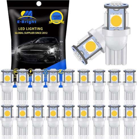EverBright T10 194 Led Bulb 5050 5SMD 168 W5W 2825 LED لمبة للسيارة الداخلية أضواء قبة خريطة جذع ضوء لوحة القيادة لوحة ترخيص لوحة ضوء مصباح DC 12V، أحمر (حزمة من 20) in Kuwait