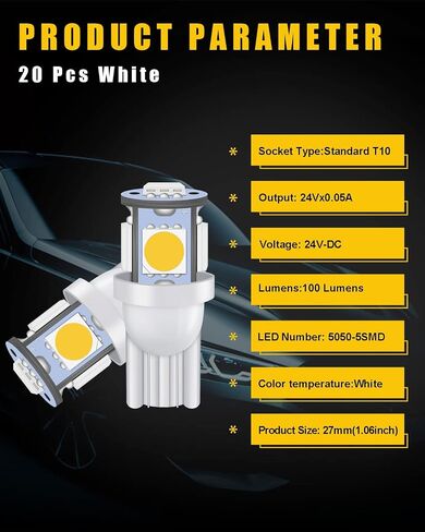 EverBright T10 194 Led Bulb 5050 5SMD 168 W5W 2825 LED لمبة للسيارة الداخلية أضواء قبة خريطة جذع ضوء لوحة القيادة لوحة ترخيص لوحة ضوء مصباح DC 12V، أحمر (حزمة من 20) in Kuwait