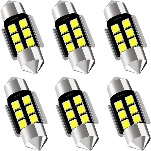 AUXLIGHT DE3175 DE3021 DE3022 3175 31MM 1.22 "Festoon Canbus مصابيح إضاءة داخلية LED خالية من الأخطاء 6000K زينون أبيض، رقائق 6SMD فائقة السطوع لباب خريطة القبة وأضواء لوحة الترخيص (حزمة من 6) in Kuwait