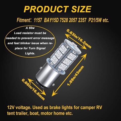 GIVEDOUA 1157 LED Car Bulb, BAY15D 7528 2057 2357 LED Replacement Light Bulbs for 12V RV Car Camper Trailer Brake Lights, Super Bright 5050 18-SMD Pack of 10pcs Amber in Saudi Arabia