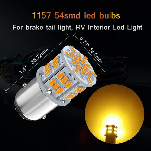 1157 Led Light Bulb Amber Yellow, 12V-24V 1157 7528 2357 2057 BAY15D LED Replacement Light Bulb for Brake Light Tail Light for Car RV Trailer Boat, 54SMD 3014 Chipset,4PCS in Kuwait