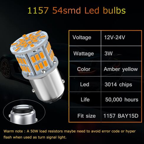1157 Led Light Bulb Amber Yellow, 12V-24V 1157 7528 2357 2057 BAY15D LED Replacement Light Bulb for Brake Light Tail Light for Car RV Trailer Boat, 54SMD 3014 Chipset,4PCS in Kuwait