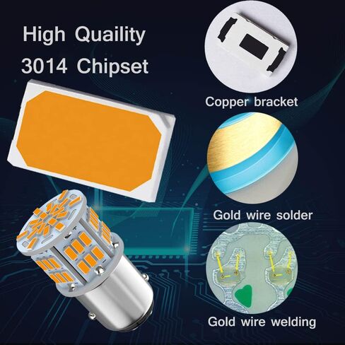 1157 Led Light Bulb Amber Yellow, 12V-24V 1157 7528 2357 2057 BAY15D LED Replacement Light Bulb for Brake Light Tail Light for Car RV Trailer Boat, 54SMD 3014 Chipset,4PCS in Kuwait