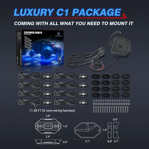 MICTUNING C1 4 Pods RGBW LED Rock Lights - Multicolor Underglow Neon Light Kit with Bluetooth Controller, Music Mode in Saudi Arabia