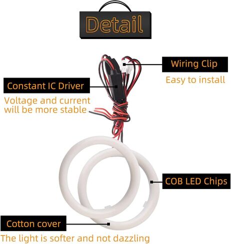 QasimLED 1-Pair أبيض 60 مم COB 39SMD LED هالو خواتم سيارات دراجات نارية عيون الملاك أضواء الضباب المصباح مع غطاء 12 فولت 24 فولت in Kuwait