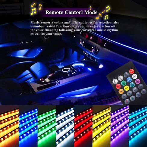 LivTee Car Led Interior Lights，4pcs 48 LED Multicolor Music Car Interior Accessories Under Dash Lighting Waterproof Kit with Sound Active Function and Wireless Remote Control, Car Charger Included in Saudi Arabia
