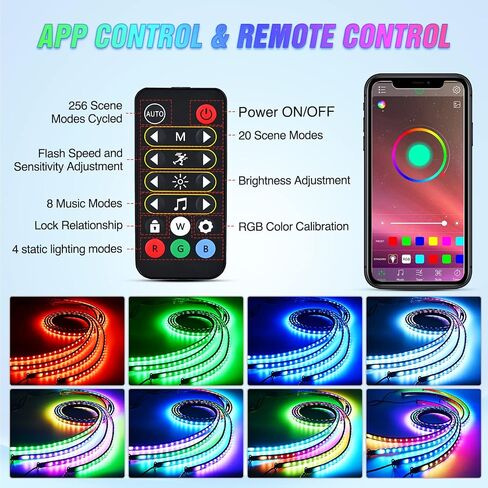 4 قطع من مصابيح شريط إضاءة نيون للسيارة من Nilight 256 مصباح LED RGBIC متعدد الألوان DIY صوت نشط وضع الموسيقى مع التحكم في التطبيق وشرائط الإضاءة السفلية للتحكم عن بعد، ضمان لمدة عامين in Kuwait