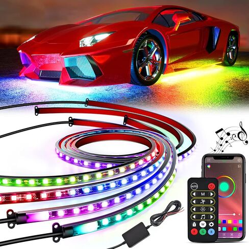 4 قطع من مصابيح شريط إضاءة نيون للسيارة من Nilight 256 مصباح LED RGBIC متعدد الألوان DIY صوت نشط وضع الموسيقى مع التحكم في التطبيق وشرائط الإضاءة السفلية للتحكم عن بعد، ضمان لمدة عامين in Kuwait
