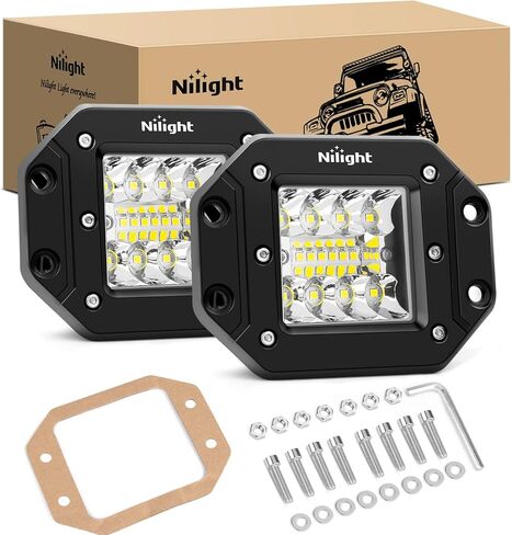 Nilight 2PCS 42W فلوش جبل LED ضوء القرون ترقية بقعة الفيضانات التحرير والسرد شعاع القيادة ضوء LED ضوء العمل ضوء احتياطي عكس الضوء شواء جبل ضوء للطرق الوعرة 4x4 شاحنة سيارات الدفع الرباعي جيب، 2 سنة الضمان in Kuwait