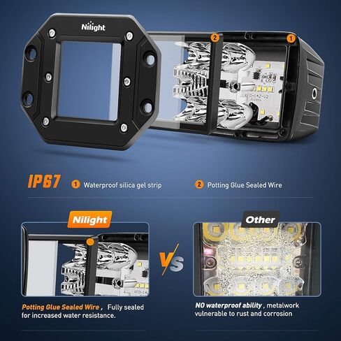 Nilight 2PCS 42W فلوش جبل LED ضوء القرون ترقية بقعة الفيضانات التحرير والسرد شعاع القيادة ضوء LED ضوء العمل ضوء احتياطي عكس الضوء شواء جبل ضوء للطرق الوعرة 4x4 شاحنة سيارات الدفع الرباعي جيب، 2 سنة الضمان in Kuwait