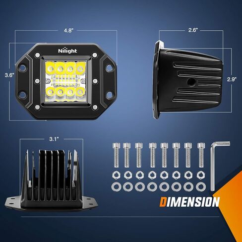 Nilight 2PCS 42W فلوش جبل LED ضوء القرون ترقية بقعة الفيضانات التحرير والسرد شعاع القيادة ضوء LED ضوء العمل ضوء احتياطي عكس الضوء شواء جبل ضوء للطرق الوعرة 4x4 شاحنة سيارات الدفع الرباعي جيب، 2 سنة الضمان in Kuwait