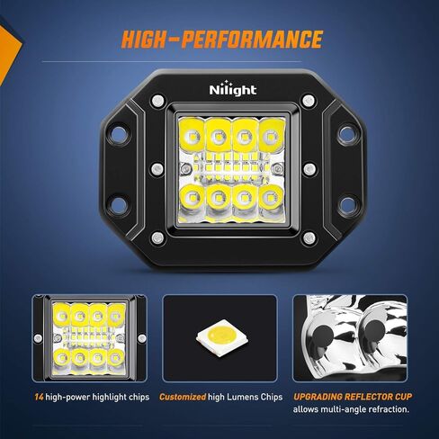 Nilight 2PCS 42W فلوش جبل LED ضوء القرون ترقية بقعة الفيضانات التحرير والسرد شعاع القيادة ضوء LED ضوء العمل ضوء احتياطي عكس الضوء شواء جبل ضوء للطرق الوعرة 4x4 شاحنة سيارات الدفع الرباعي جيب، 2 سنة الضمان in Kuwait