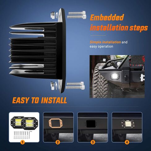 Nilight 2PCS 42W فلوش جبل LED ضوء القرون ترقية بقعة الفيضانات التحرير والسرد شعاع القيادة ضوء LED ضوء العمل ضوء احتياطي عكس الضوء شواء جبل ضوء للطرق الوعرة 4x4 شاحنة سيارات الدفع الرباعي جيب، 2 سنة الضمان in Kuwait