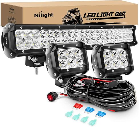 مصابيح اضاءه LED من نيلايت ZH002، مقاس 20 انش بقدرة 126 واط، قطعتين بقدرة 18 واط 4 انش للطرق الوعرة، مع حامل 3 اسلاك توصيل 16 ايه دبليو جي وضمان لمدة عامين in Kuwait