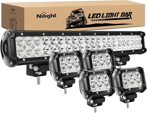 Nilight - ZH003 20 بوصة 126 واط بقعة الفيضانات كومبو أدى ضوء بار 4 قطع 4 بوصة 18 واط بقعة LED القرون أضواء الضباب لجيب رانجلر قارب شاحنة جرار مقطورة على الطرق الوعرة، 2 سنة الضمان in Kuwait
