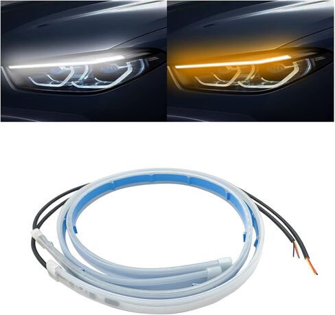 LED Headlight Strip Tube Light, 24 Inch Flexible DRL Daytime Running Light, Waterproof Switchback Sequential Flowing Turn Signal Lamp, Auto Accessories for Most Cars (Blue/Yellow) in Saudi Arabia