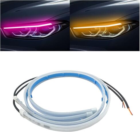 LED Headlight Strip Tube Light, 24 Inch Flexible DRL Daytime Running Light, Waterproof Switchback Sequential Flowing Turn Signal Lamp, Auto Accessories for Most Cars (Blue/Yellow) in Saudi Arabia