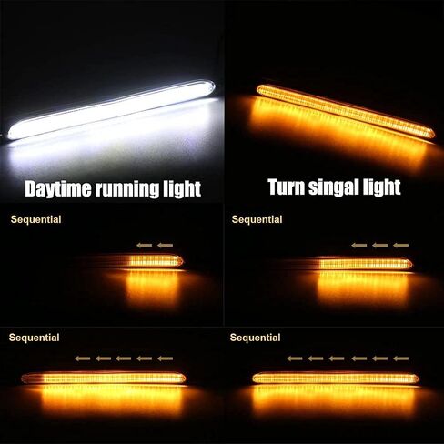 YSY Led Car DRL شريط أضواء النهار الجري مقاوم للماء 12 فولت مصباح أمامي تلقائي متسلسل إشارة الانعطاف الأصفر ضوء النهار العالمي 2 قطعة (34.5 سم، أبيض وأصفر) in Kuwait