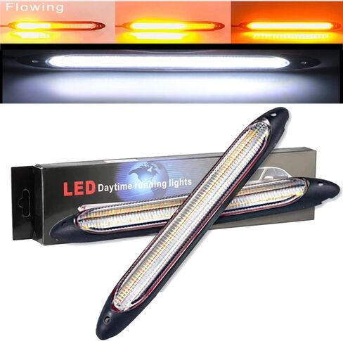 YSY Led Car DRL شريط أضواء النهار الجري مقاوم للماء 12 فولت مصباح أمامي تلقائي متسلسل إشارة الانعطاف الأصفر ضوء النهار العالمي 2 قطعة (34.5 سم، أبيض وأصفر) in Kuwait
