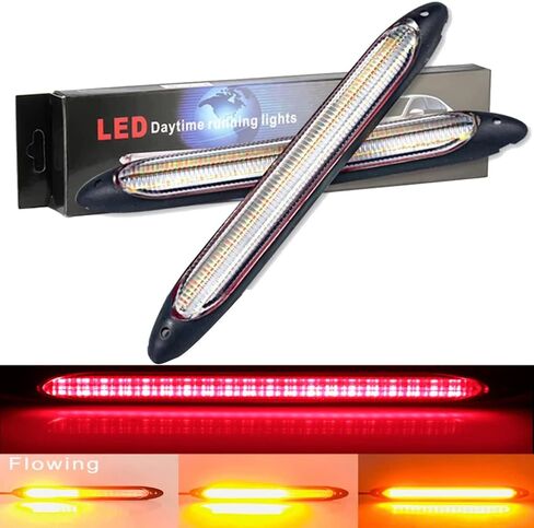 YSY Led Car DRL شريط أضواء النهار الجري مقاوم للماء 12 فولت مصباح أمامي تلقائي متسلسل إشارة الانعطاف الأصفر ضوء النهار العالمي 2 قطعة (34.5 سم، أبيض وأصفر) in Kuwait