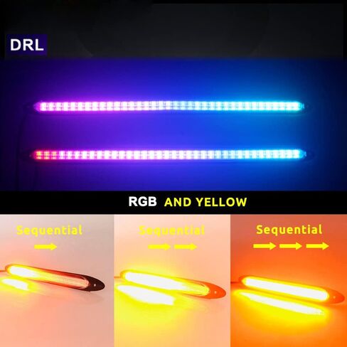 YSY Led Car DRL شريط أضواء النهار الجري مقاوم للماء 12 فولت مصباح أمامي تلقائي متسلسل إشارة الانعطاف الأصفر ضوء النهار العالمي 2 قطعة (34.5 سم، أبيض وأصفر) in Kuwait
