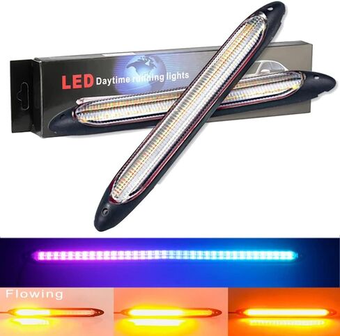 YSY Led Car DRL شريط أضواء النهار الجري مقاوم للماء 12 فولت مصباح أمامي تلقائي متسلسل إشارة الانعطاف الأصفر ضوء النهار العالمي 2 قطعة (34.5 سم، أبيض وأصفر) in Kuwait