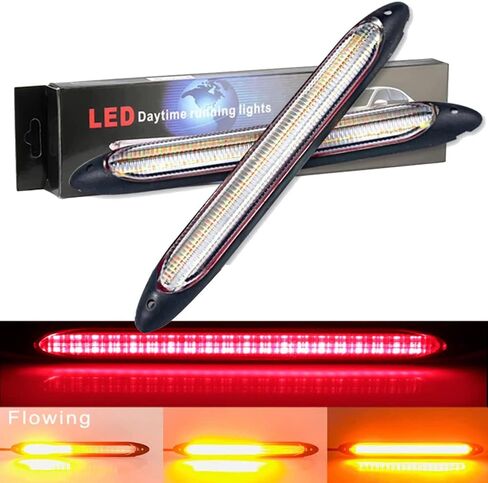 YSY Led Car DRL شريط أضواء النهار الجري مقاوم للماء 12 فولت مصباح أمامي تلقائي متسلسل إشارة الانعطاف الأصفر ضوء النهار العالمي 2 قطعة (34.5 سم، أبيض وأصفر) in Kuwait