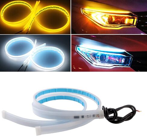 مصابيح شريطية LED EverBright للسيارات، شريط أمامي LED لأضواء الجري أثناء النهار، لمبة إشارة الانعطاف DRL، شريط LED متسلسل كهرماني/أصفر وأبيض (قطعتان 60 سم/24 بوصة) in Kuwait