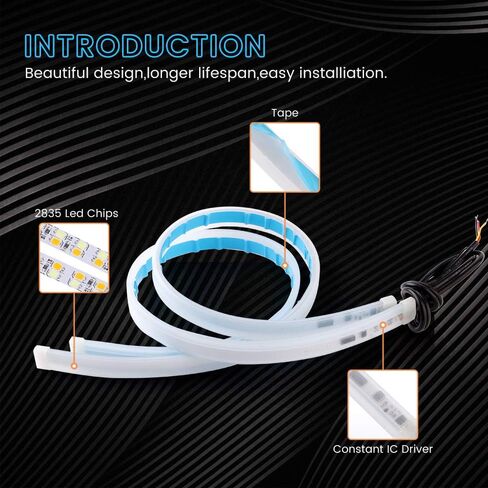 مصابيح شريطية LED EverBright للسيارات، شريط أمامي LED لأضواء الجري أثناء النهار، لمبة إشارة الانعطاف DRL، شريط LED متسلسل كهرماني/أصفر وأبيض (قطعتان 60 سم/24 بوصة) in Kuwait