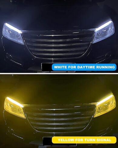 مصابيح شريطية LED EverBright للسيارات، شريط أمامي LED لأضواء الجري أثناء النهار، لمبة إشارة الانعطاف DRL، شريط LED متسلسل كهرماني/أصفر وأبيض (قطعتان 60 سم/24 بوصة) in Kuwait