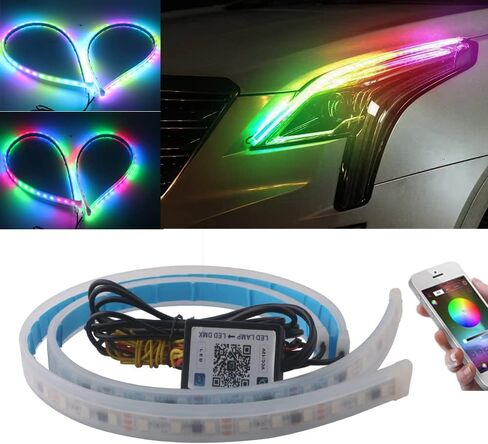 مصابيح شريطية LED EverBright للسيارات، شريط أمامي LED لأضواء الجري أثناء النهار، لمبة إشارة الانعطاف DRL، شريط LED متسلسل كهرماني/أصفر وأبيض (قطعتان 60 سم/24 بوصة) in Kuwait