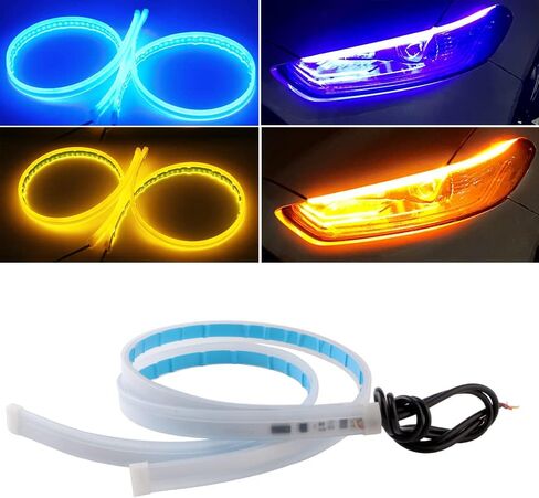 EverBright DRL Led Strip Lights for Cars SUV Motorcycle Daytime Running Lights Turn Signal Bulb Sequential Switchback Led Strip Amber/Yellow & Blue (2Pcs 60CM/24 Inch) in Saudi Arabia