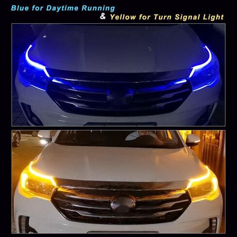 EverBright DRL Led Strip Lights for Cars SUV Motorcycle Daytime Running Lights Turn Signal Bulb Sequential Switchback Led Strip Amber/Yellow & Blue (2Pcs 60CM/24 Inch) in Saudi Arabia