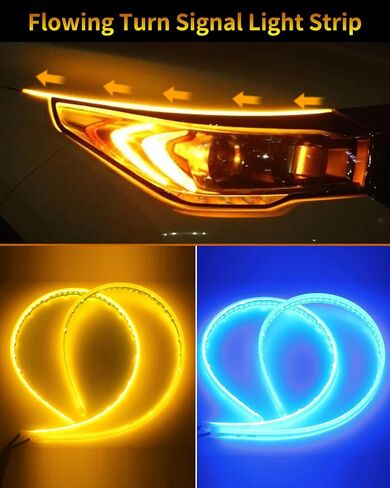 EverBright DRL Led Strip Lights for Cars SUV Motorcycle Daytime Running Lights Turn Signal Bulb Sequential Switchback Led Strip Amber/Yellow & Blue (2Pcs 60CM/24 Inch) in Saudi Arabia
