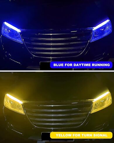 EverBright DRL Led Strip Lights for Cars SUV Motorcycle Daytime Running Lights Turn Signal Bulb Sequential Switchback Led Strip Amber/Yellow & Blue (2Pcs 60CM/24 Inch) in Saudi Arabia